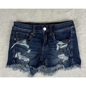 AMERICAN EAGLE Stretch Mid Rise Blue Denim Cut-Off Jean Shorts Women's Size 2